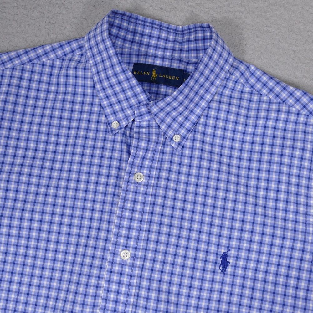 Polo Ralph Lauren Shirt Mens Large Blue Plaid Button Down Short Sleeve